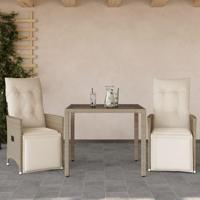 3-delige Bistroset met kussens poly rattan beige - thumbnail