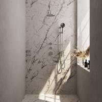 Chrome Carving thermostatische regendouche SET 21 met 20 cm douchekop en gebogen muurarm en 3-standen handdouche - thumbnail