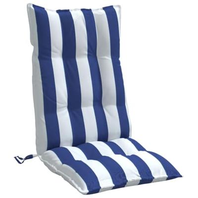 VidaXL Stoelkussens 6 st hoge rug gestreept stof oxford wit en blauw