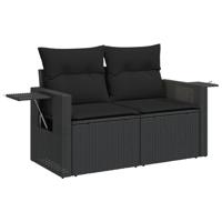 9-delige Loungeset met kussens poly rattan zwart - thumbnail