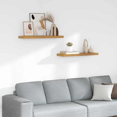 Wandplank met opslag 2 pcs Beige 80 x 23,5 x 4 cm Bewerkt hout