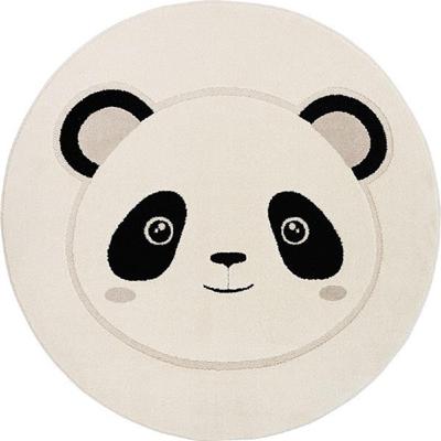 Kinderkamer Vloerkleed Rechthoekig Speelkleed met Panda print 14 mm Poolhoogte Cream-Ø 120 cm