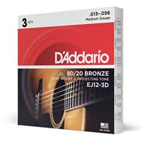 D&apos;Addario EJ12-3D 13-56 Medium Bronze snaren voor westerngitaar (3 sets) - thumbnail