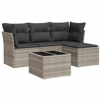 5-delige Loungeset met kussens poly rattan lichtgrijs - thumbnail