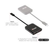 Club 3D usb 3.2 gen2 type-c (dp alt-mode) naar displayport dual monitor 4k60hz m/f mst hub displayport splitter (zwart) - thumbnail