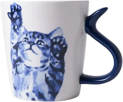 Heinen Delfts Blauw mok keramiek kattenstaart ontdekken 8.5x9.5cm delfts blauw