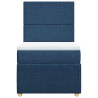 Boxspring met matras stof blauw 90x200 cm - thumbnail