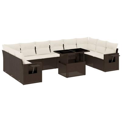 11-delige Loungeset met kussens poly rattan bruin - thumbnail