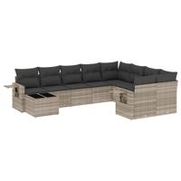 10-delige Loungeset met kussens poly rattan lichtgrijs - thumbnail