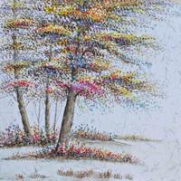 Schilderij - Handgeschilderd - Kleurrijke bomen 100x100cm - thumbnail