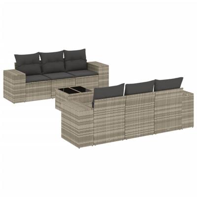7-delige Loungeset met kussens poly rattan lichtgrijs