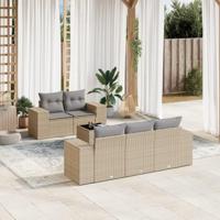 6-delige Loungeset met kussens poly rattan beige - thumbnail