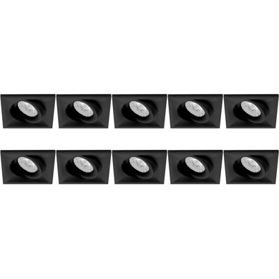 Vierkante GU10 Inbouwspotset - Zwart Aluminium - Kantelbaar - 10 Stuks