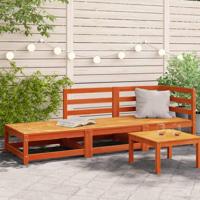 Tuinbank 2-zits met voetenbank massief grenenhout wasbruin - thumbnail