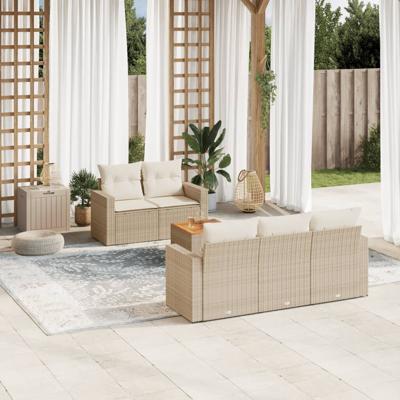 6-delige Loungeset met kussens poly rattan beige