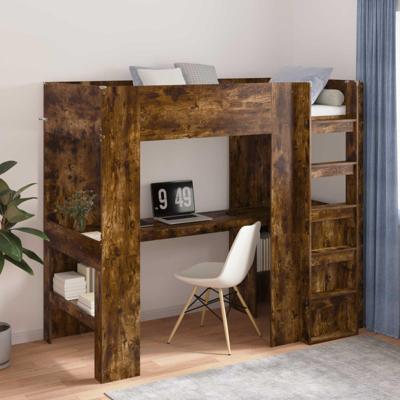Loft Bedframe met Bureau met opslag Gerookt eiken 100 x 200 cm