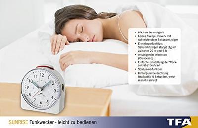 TFA Dostmann 60.1513.02 Wekker Zendergestuurd Wit Fluorescerende Wijzers