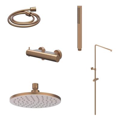 Regendoucheset IVY Bond Opbouw Thermostatisch 25 cm Medium Staaf Handdouche Geborsteld Mat Koper PVD Regendoucheset IVY Bond Opbouw Thermostatisch 25 cm Medium Staaf Handdouche Geborsteld Mat Koper PVD