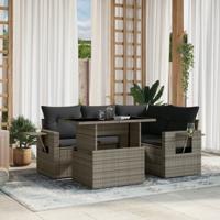 5-delige Loungeset met kussens poly rattan grijs - thumbnail