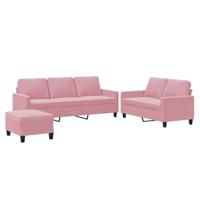 3-delige Loungeset met kussens fluweel roze - thumbnail