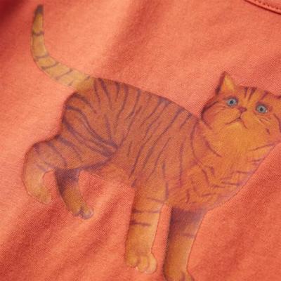 Kindershirt met lange mouwen kattenprint 128 oranjebruin - thumbnail