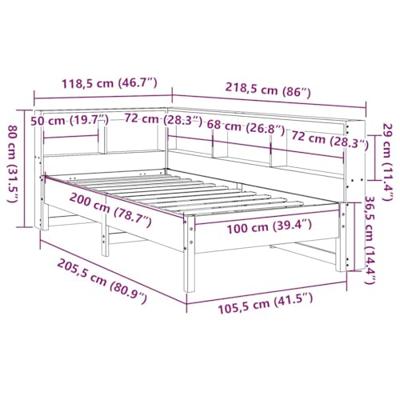 Bed met boekenkast zonder matras grenenhout wit 100x200 cm