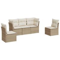 5-delige Loungeset met kussens poly rattan beige - thumbnail
