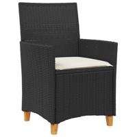 Tuinstoelen 2 st met kussens poly rattan en massief hout zwart - thumbnail