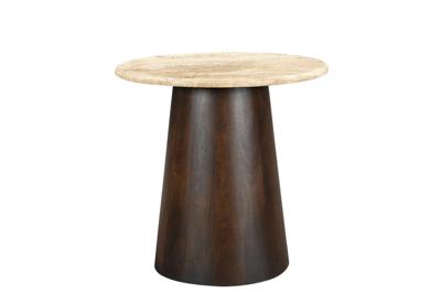 Sohome Ronde Bijzettafel 'Bailey' Mangohout en Travertin, 44cm