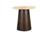 Sohome Ronde Bijzettafel 'Bailey' Mangohout en Travertin, 44cm - thumbnail