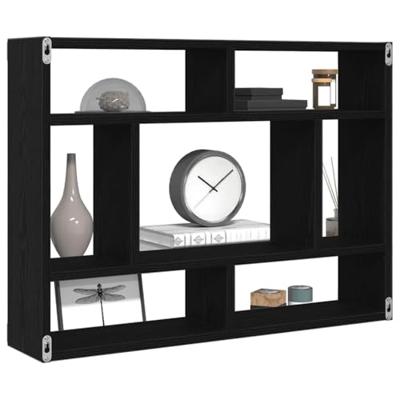 Wandschap 75x16x55 cm bewerkt hout zwart eikenkleur Wandschap 75x16x55 cm bewerkt hout zwart eikenkleur