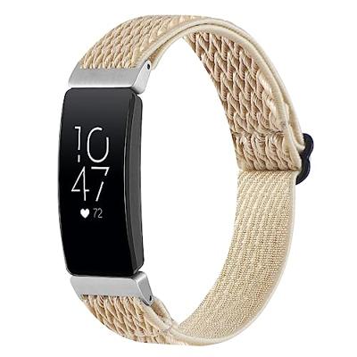 By Qubix - Compatible met Fitbit Inspire 2 Elastische solo loop nylon bandje - Beige - Compatible fitbit bandje