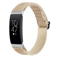 By Qubix - Compatible met Fitbit Inspire 2 Elastische solo loop nylon bandje - Beige - Compatible fitbit bandje - thumbnail