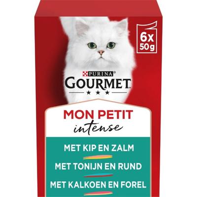 Gourmet Mon Petit Intense Duo Mix van vis & vlees kat natvoer 6x50gr