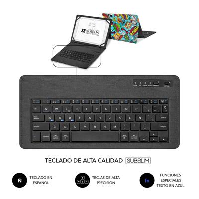 SUBBLIM Beschermhoes voor tablet 11 inch, met bluetooth-toetsenbord, Spaans toetsenbord, elastiek, oplaadpoort, ultra dun, Keytab Pro Trendy Comic