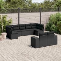 9-delige Loungeset met kussens poly rattan zwart - thumbnail