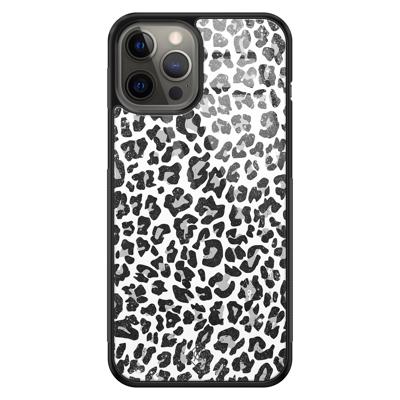 iPhone 12 Pro Max glazen hardcase - Luipaard grijs