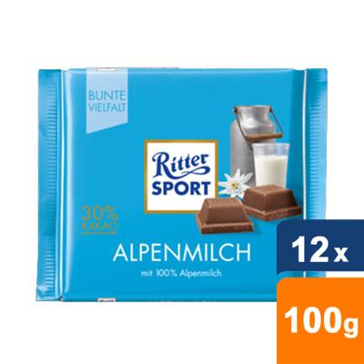 Ritter Sport - Alpenmelk Chocolade - 12x 100g Ritter Sport - Alpenmelk Chocolade - 12x 100g