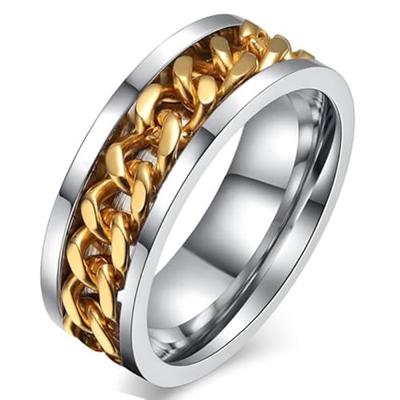 Stalen herenring met Cubaanse gouden ketting-21.5mm Stalen herenring met Cubaanse gouden ketting-21.5mm