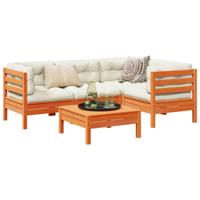 5-delige Loungeset met kussens massief grenenhout wasbruin - thumbnail