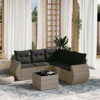 6-delige Loungeset met kussens poly rattan grijs - thumbnail