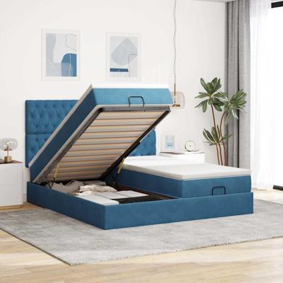 vidaXL Ottoman bed met matrassen en LED's 180x200cm fluweel donkerblauw, bedframe, ottoman bedframe, bedframe met opbergruimte onder het bed
