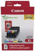 Canon photo value pack CLI-551XL, 660 pagina's, OEM 6443B008, 4 kleuren - thumbnail