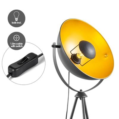 Klassieke vloerlamp Letal | 66/66/148cm | Zwart/Goud | staande lamp geschikt voor E27 LED lichtbron | met voetschakelaar