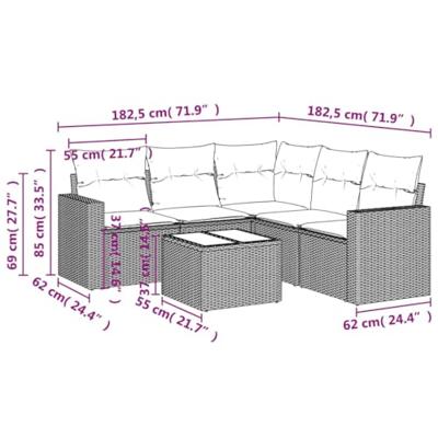 6-delige Loungeset met kussens poly rattan beige