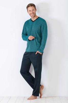 Blauwe herenpyjama Hajo met V-hals