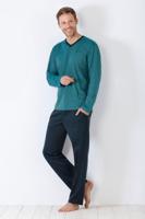 Blauwe herenpyjama Hajo met V-hals - thumbnail