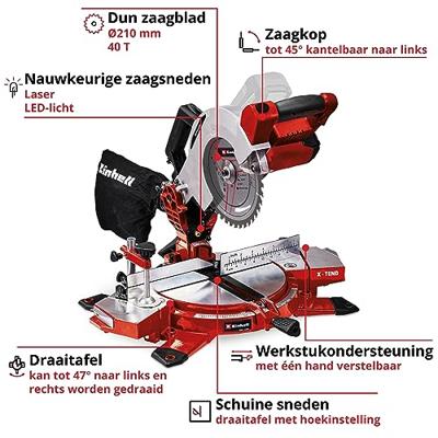 Einhell TE-MS 18/210 Li Solo - Accu Afkort-/Verstekzaag | 18V | 210 mm | Zonder accu en lader - 4300890 4300890 - thumbnail