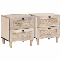Nachtkastje 2 pcs Beige 40 x 33 x 46 cm Massief acaciahout - thumbnail
