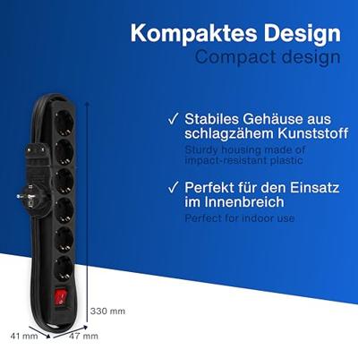 REV 0012626514 Stekkerdoos met schakelaar 6-voudig Zwart Randaarde stekker 1 stuk(s)